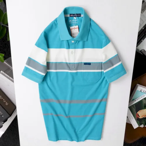 Áo Thun Sọc Nam Trung Niên Phối Sọc Màu Cổ Bẻ Có Túi Thun Cotton (Có size 3x)