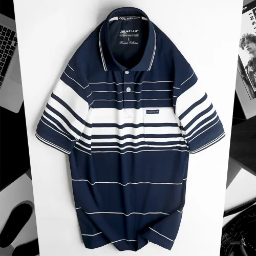 Áo Thun Sọc Nam Trung Niên Phối Sọc Nhuyễn Có Túi Thun Cotton (Có size 3x)