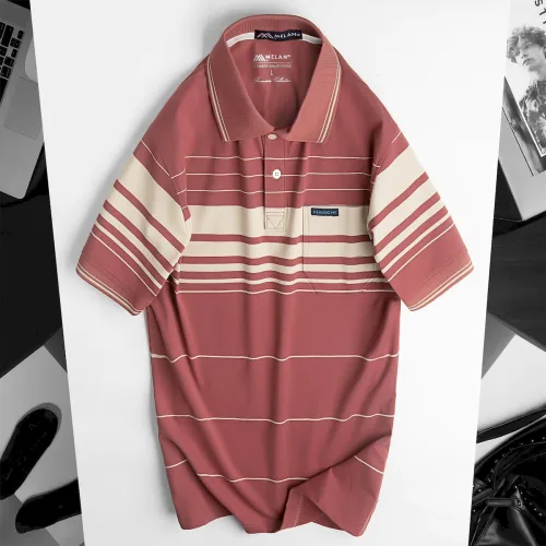 Áo Thun Sọc Nam Trung Niên Phối Sọc Nhuyễn Có Túi Thun Cotton (Có size 3x)