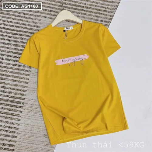 Áo thun thái nữ cổ tròn form giấu quần in chữ keep going