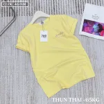 Áo thun thái nữ cổ tròn in chữ kiểu form rộng giấu quần