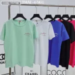 Áo thun thái nữ cổ tròn in chữ kiểu form rộng giấu quần
