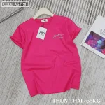 Áo thun thái nữ cổ tròn in chữ kiểu form rộng giấu quần