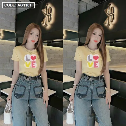 Áo thun thái nữ cổ tròn in chữ LOVE