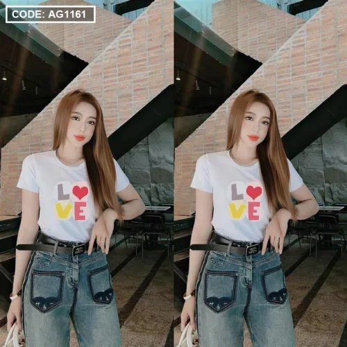Áo thun thái nữ cổ tròn in chữ LOVE