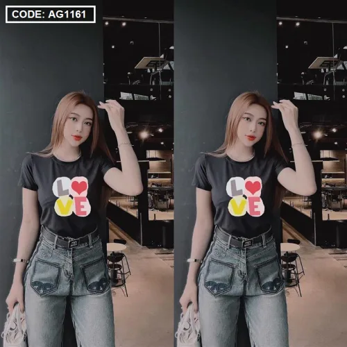 Áo thun thái nữ cổ tròn in chữ LOVE