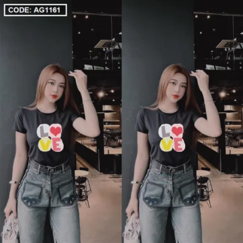 Áo thun thái nữ cổ tròn in chữ LOVE
