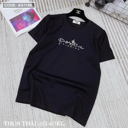 Áo thun thái nữ cổ tròn in chữ postive form suông vừa