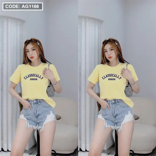 Áo thun thái nữ form rộng in chữ classically