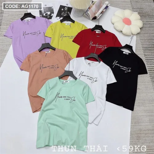Áo thun thái nữ form rộng in chữ kiểu
