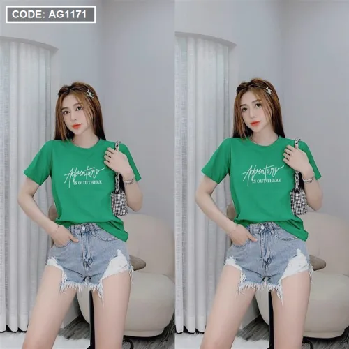 Áo thun thái nữ form rộng in chữ kiểu thời trang