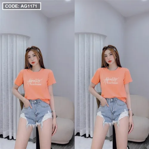 Áo thun thái nữ form rộng in chữ kiểu thời trang