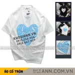 Áo Thun Unisex Cổ Tròn In Chữ Hình Trái Tim Trước Áo Size 40-80kg