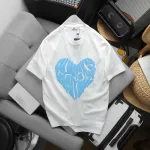 Áo Thun Unisex Cổ Tròn In Chữ Hình Trái Tim Trước Áo Size 40-80kg