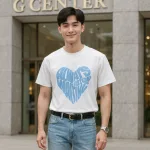 Áo Thun Unisex Cổ Tròn In Chữ Hình Trái Tim Trước Áo Size 40-80kg