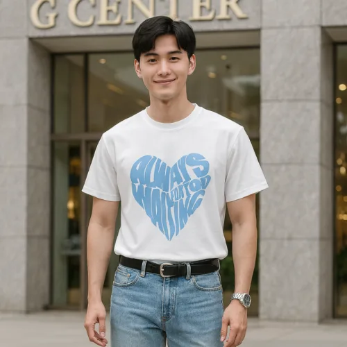 Áo Thun Unisex Cổ Tròn In Chữ Hình Trái Tim Trước Áo Size 40-80kg