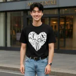 Áo Thun Unisex Cổ Tròn In Chữ Hình Trái Tim Trước Áo Size 40-80kg