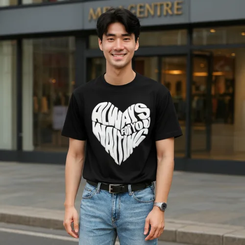 Áo Thun Unisex Cổ Tròn In Chữ Hình Trái Tim Trước Áo Size 40-80kg