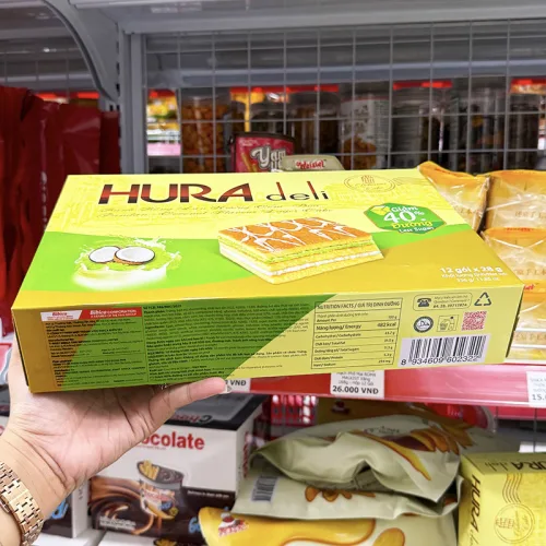 Bánh Bông Lan Bibica Hura Deli Hương Cốm Dừa 336g (12 Gói x 28g)