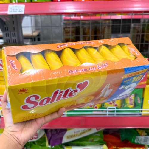 Bánh Bông Lan Tròn Nhân Kem Solite 3 Vị (Lá Dứa, Bơ Sữa) - Hộp 360g