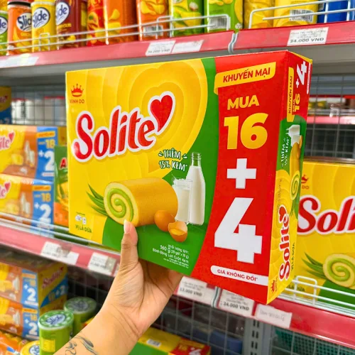Bánh Bông Lan Cuộn lá Dứa Solite Kinh Đô 360g - Bánh Bông Lan Solite (16+4)