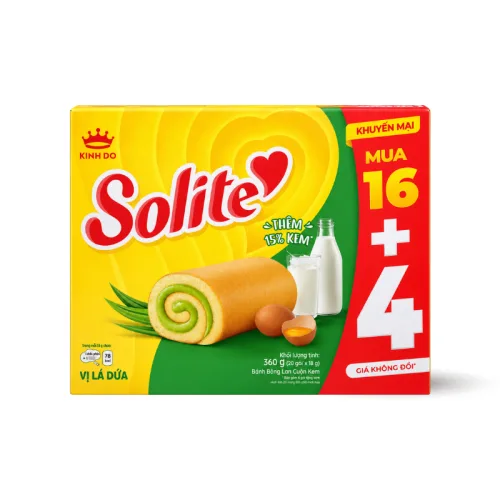 Bánh Bông Lan Cuộn lá Dứa Solite Kinh Đô 360g - Bánh Bông Lan Solite (16+4)