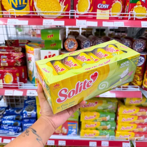 Bánh Bông Lan Solite Kinh Đô Cuộn Kem Vị Cốm Non Sữa Dừa 360g (20 Gói x18g) - Bánh Bông Lan Solite