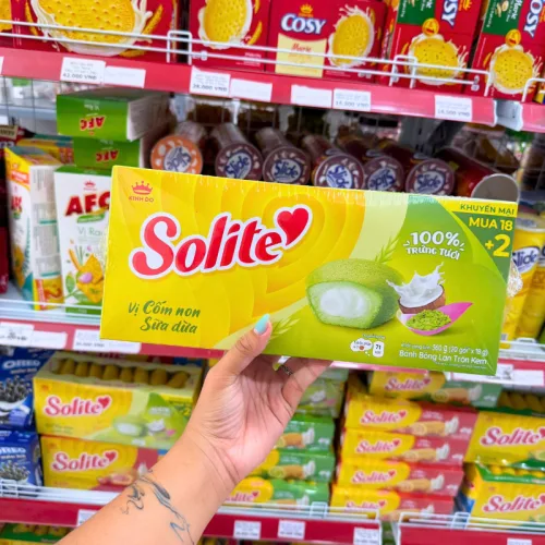 Bánh Bông Lan Solite Kinh Đô Tròn Kem Vị Cốm Non Sữa Dừa 360g (20 Gói x18g) - Bánh Bông Lan Solite