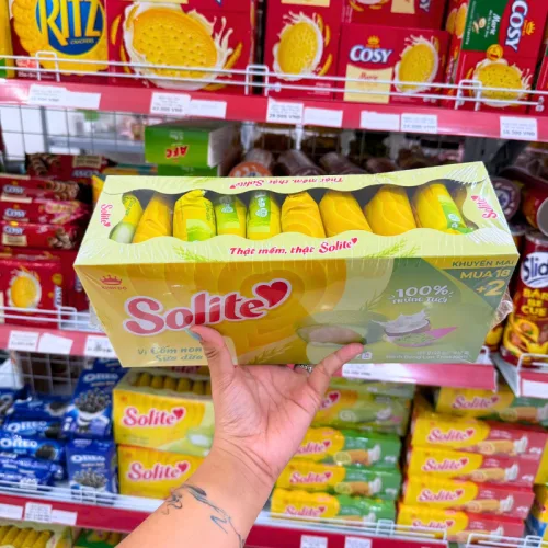 Bánh Bông Lan Solite Kinh Đô Tròn Kem Vị Cốm Non Sữa Dừa 360g (20 Gói x18g) - Bánh Bông Lan Solite