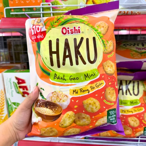 Bánh Gạo Mini Oishi Haku Mè Rang Tỏi Giòn 150g