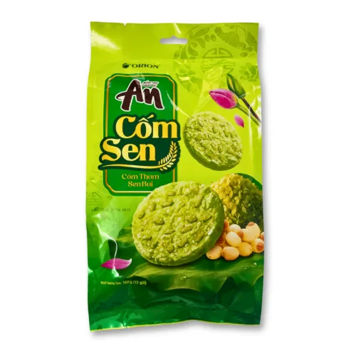 Bánh Gạo Nướng AN Cốm Sen Orion 168g phù hợp để tham khảo khi chọn bánh gạo an