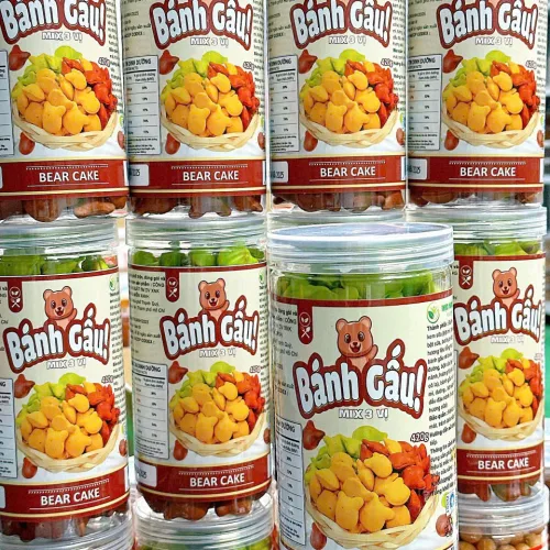 Bánh Gấu Mix 3 Vị Thơm Ngon Hộp Pet 420g (Chùm Ngây- Socola - Truyền Thống) Hộp