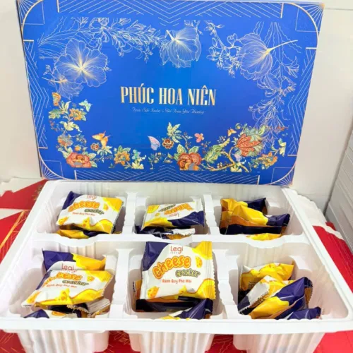 Bánh Hộp Vị Phô Mai, Cà Phê Phúc Hoa Niên - Hộp Bánh Sang Trọng Trang Trí Tết