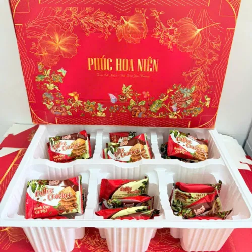 Bánh Hộp Vị Phô Mai, Cà Phê Phúc Hoa Niên - Hộp Bánh Sang Trọng Trang Trí Tết