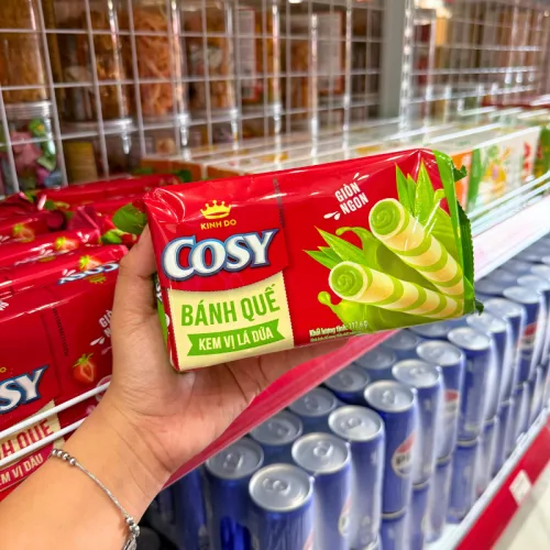 Bánh Quế Cosy (Vị Kem Lá Dứa, Vị Socola, Vị Dâu, Xoài Xí Muội) - Bánh Kinh Đô Cosy 117.6g/Túi