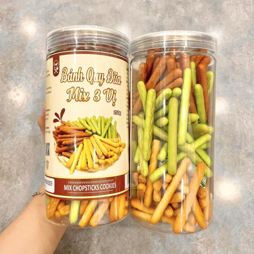 Bánh Quy Đũa Mix 3 Vị ( Bơ sữa - Chùm ngây - Socola) Thơm Ngon 250g Hộp