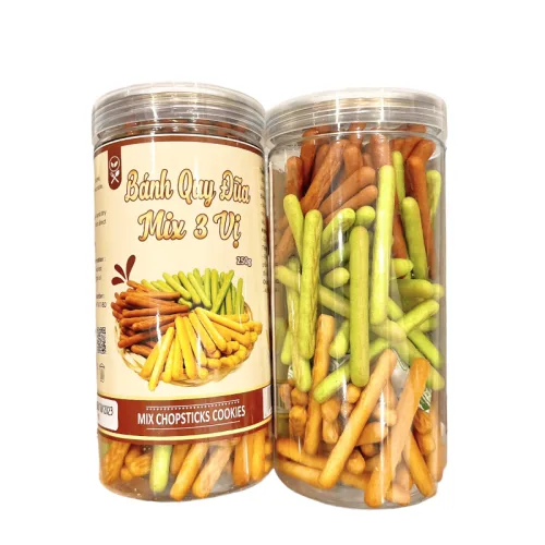 Bánh Quy Đũa Mix 3 Vị ( Bơ sữa - Chùm ngây - Socola) Thơm Ngon 250g Hộp