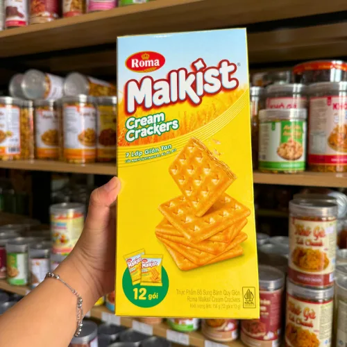Bánh Quy Giòn Lúa Mạch Phô Mai ROMA MALKIST Vàng 168g - Hộp 12 Gói