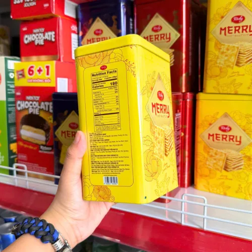 Bánh Quy Đường RICHY MERRY Thiếc Hình Trụ 156g (3 Màu Xanh Dương/ Vàng/ Đỏ)