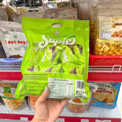 Bánh Mềm Phủ Socola Sapie Hương Cốm Non 198g - Bịch Xanh Lá