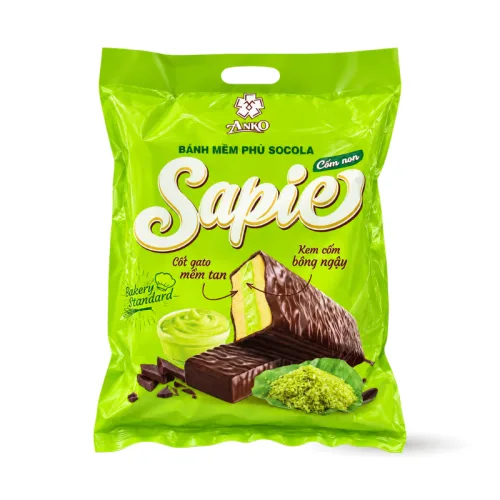 Bánh Mềm Phủ Socola Sapie Hương Cốm Non 198g - Bịch Xanh Lá