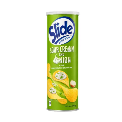 Bánh Snack Khoai Tây Lát Slide Vị Kem Hành - Bánh Slide Khoai Tây Màu Xanh Lá 145Gr (Hộp To)