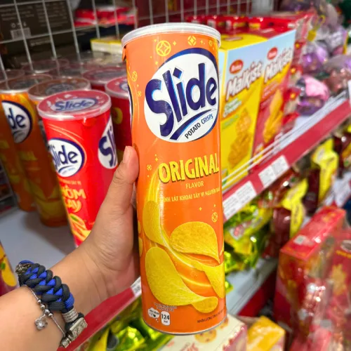 Bánh Snack Khoai Tây Lát Slide Vị Nguyên Bản - Bánh Slide Khoai Tây Màu Cam 145Gr (Hộp To)