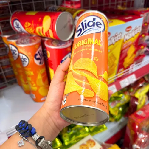 Bánh Snack Khoai Tây Lát Slide Vị Nguyên Bản - Bánh Slide Khoai Tây Màu Cam 145Gr (Hộp To)