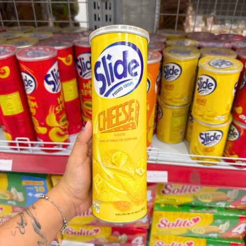 Bánh Snack Khoai Tây Lát Slide Vị Phô Mai - Bánh Slide Khoai Tây Màu vàng 145Gr (Hộp To)