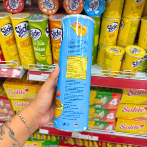 Bánh Snack Khoai Tây Lát Slide Vị Pizza Sò Điệp Và Bào Ngư - Bánh Slide Khoai Tây Màu Xanh 145Gr (Hộp To)