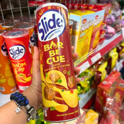 Bánh Snack Khoai Tây Lát Slide Vị Thịt Nướng - Bánh Slide Khoai Tây Màu Nâu 145Gr (Hộp To)