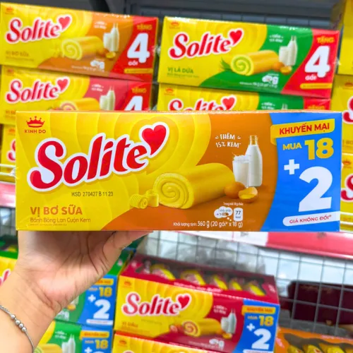 Bánh Solite Vị Bơ Sữa - Bánh Bông Lan Cuộn Kem Vị Bơ Sữa Solite 360g (18+2)