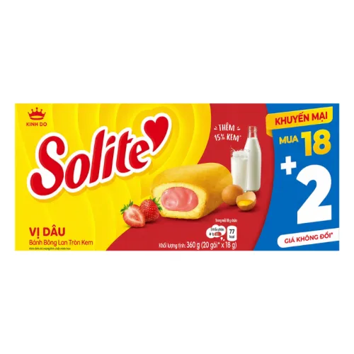 Bánh Solite Vị Dâu - Bánh Bông Lan Tròn Kem Vị Dâu Solite 360g (18+2)