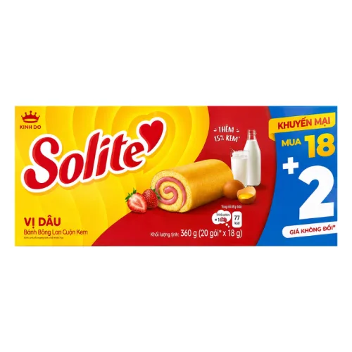 Bánh Solite Vị Dâu - Bánh Bông Lan Cuộn Kem Vị Dâu Solite 360g (18+2)